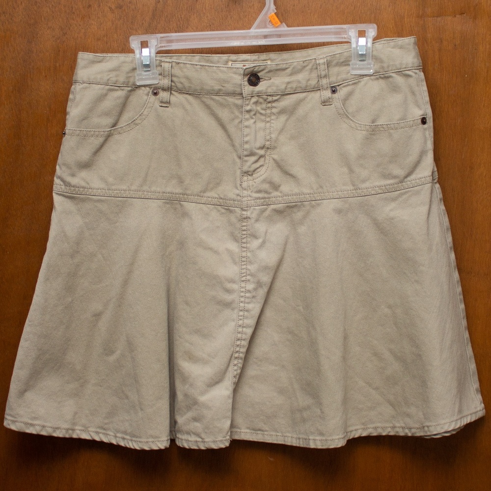 Tan Denim Flare Skirt